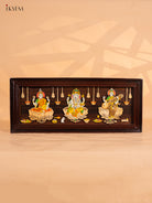 Traditional Lakshmi Ganesha Saraswathi Rosewood Inlay 3D Panel 