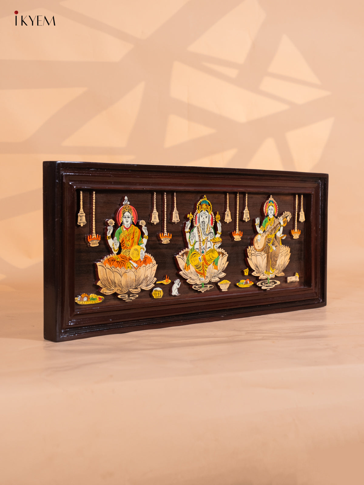 Traditional Lakshmi Ganesha Saraswathi Rosewood Inlay 3D Panel 4
