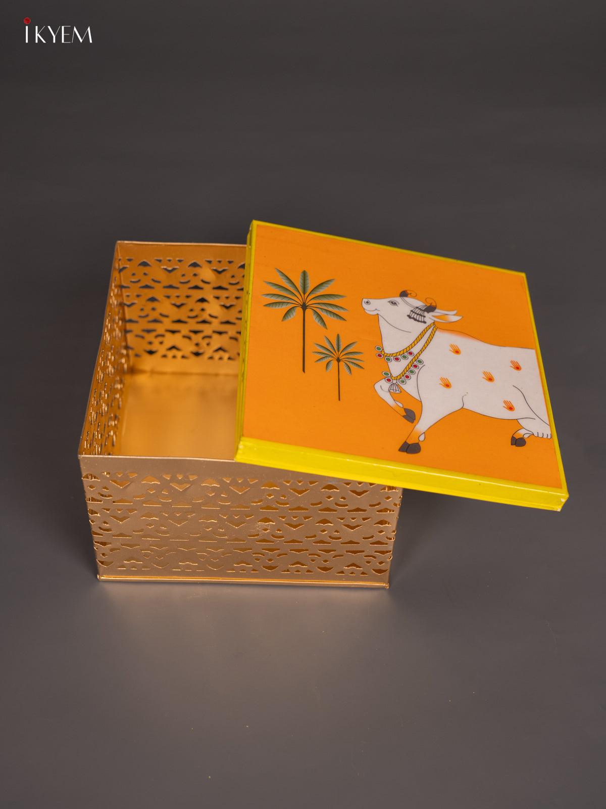 Traditional Pichwai Cow Printed Square Metal Box