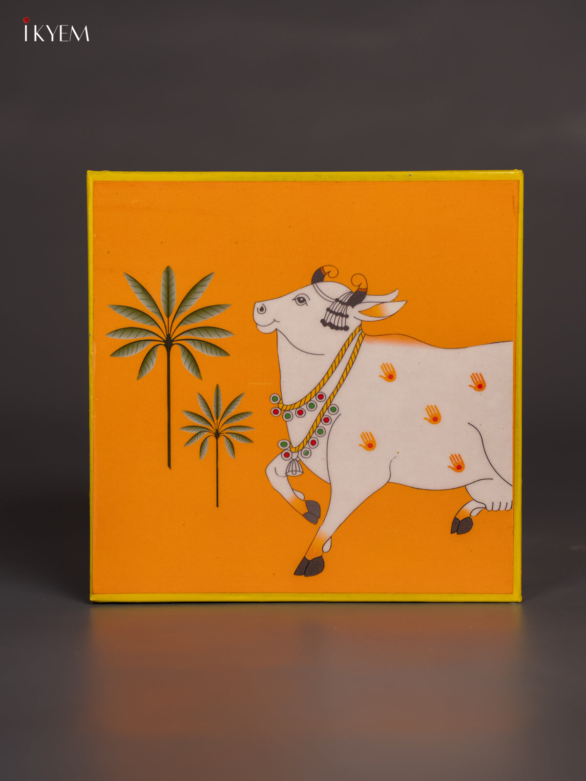 Traditional Pichwai Cow Printed Square Metal Box 1