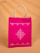 Traditional Pink Colour Jute Bag With Kolam Print