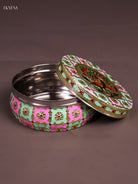 Traditional Pink & Green Meenakari Storage Box With Peacock Design 1