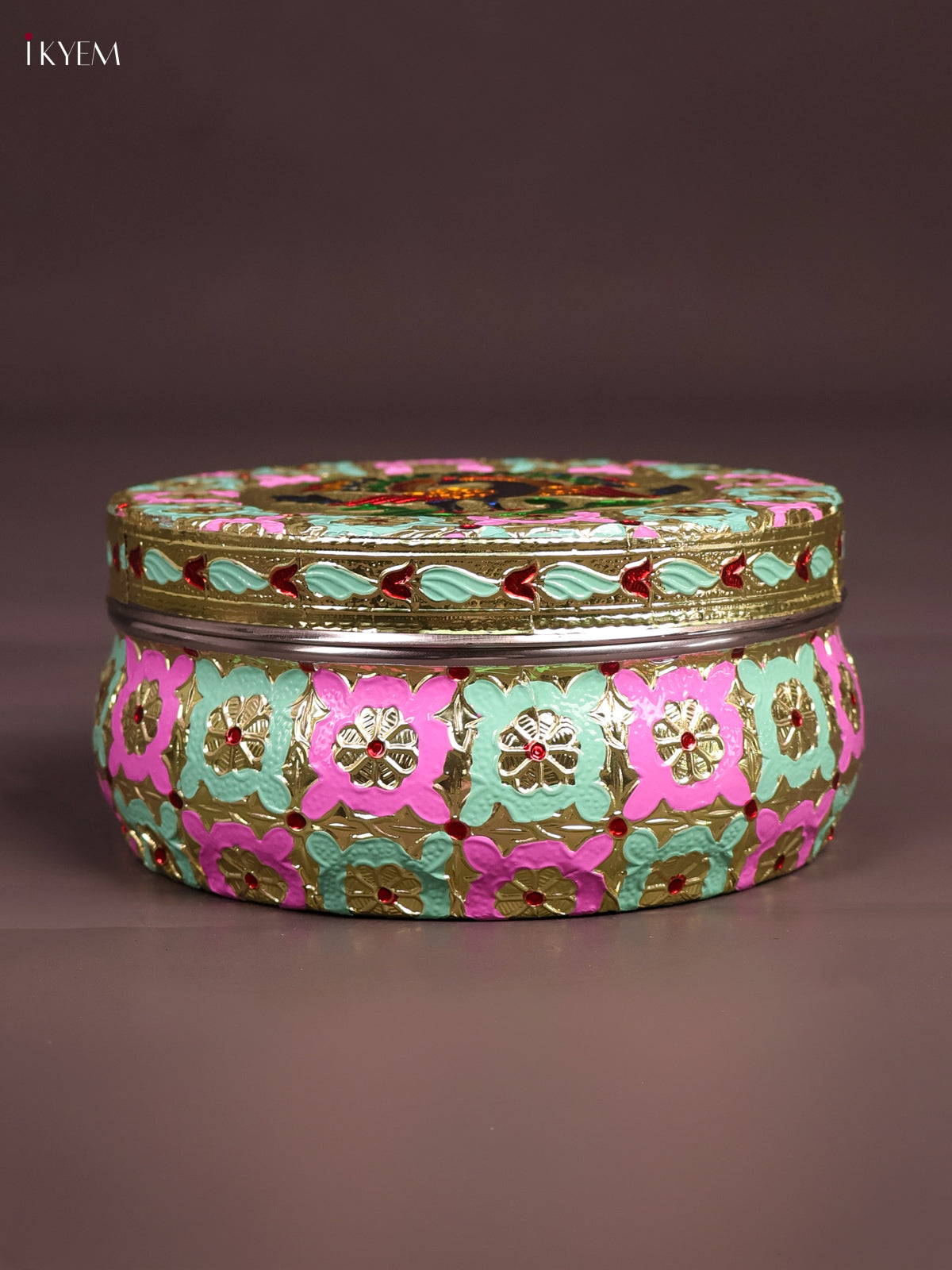 Traditional Pink & Green Meenakari Storage Box With Peacock Design 2