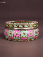 Traditional Pink & Green Meenakari Storage Box With Peacock Design 2