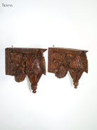 Traditional Set of 2 Hand Carved Yali Wooden Wall Bracket 