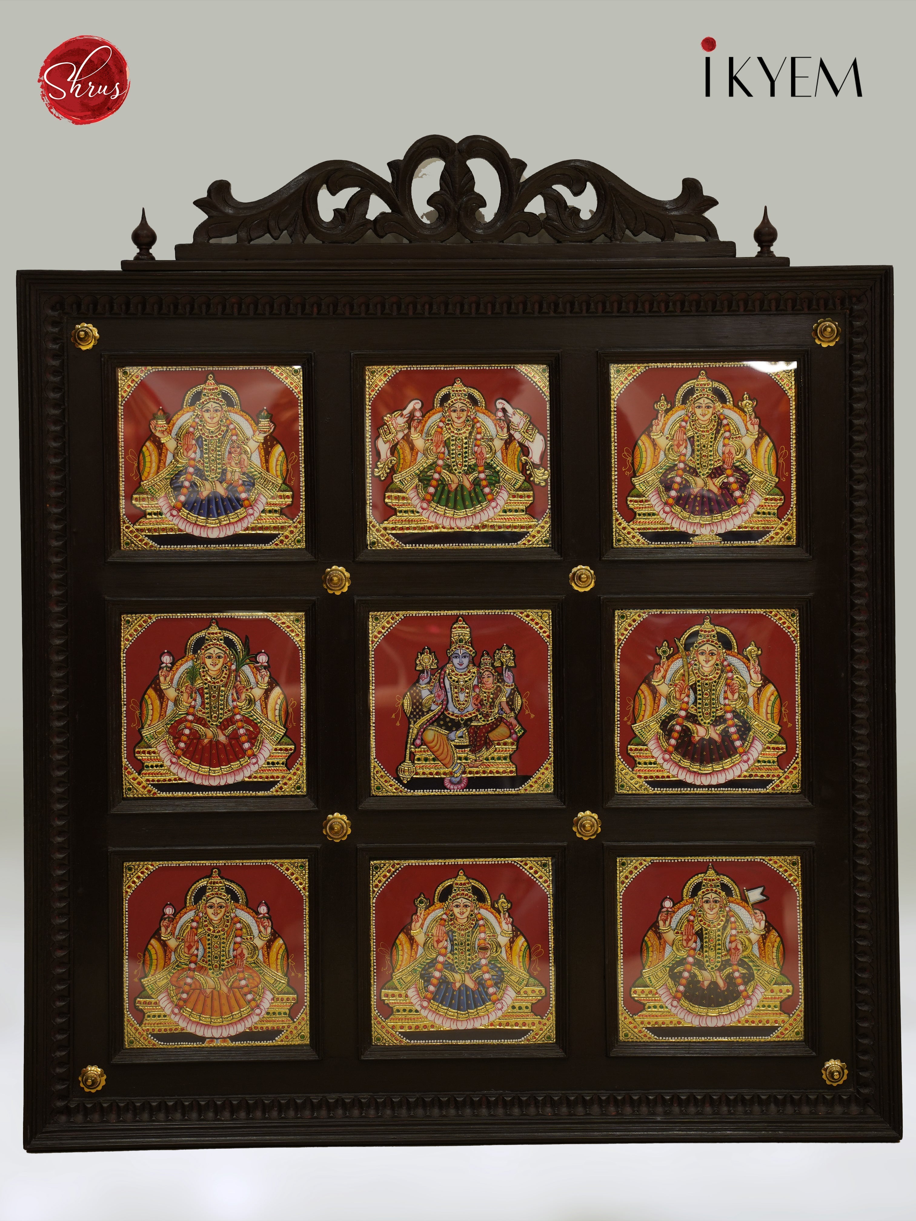 Unique Ashtalakshmi Tanjore Painting in TeakWood Frame 