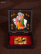 Unique Dark Color Paduka Box With Radha Krishna Picture & Footprints