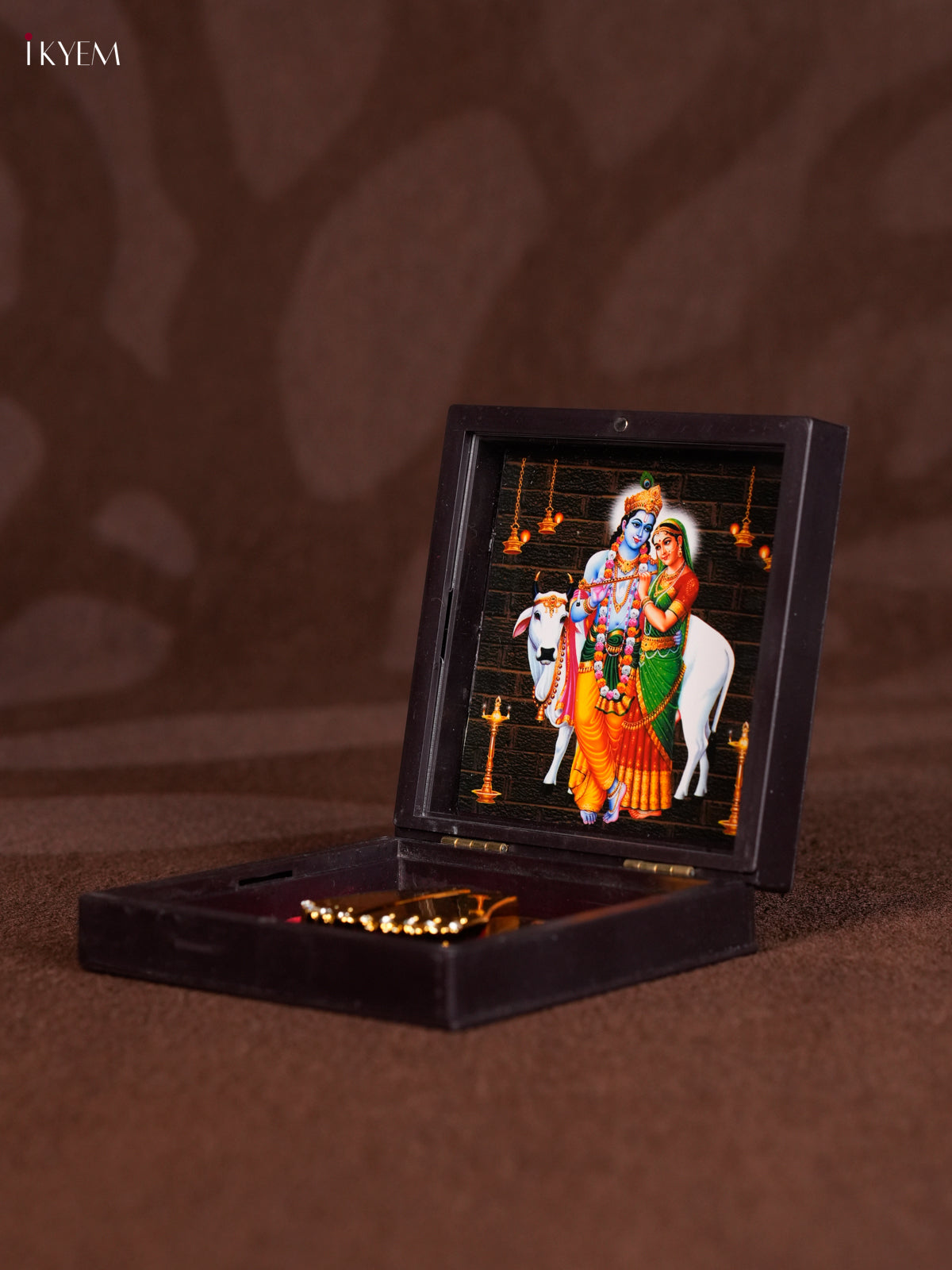 Unique Dark Color Paduka Box With Radha Krishna Picture & Footprints 2