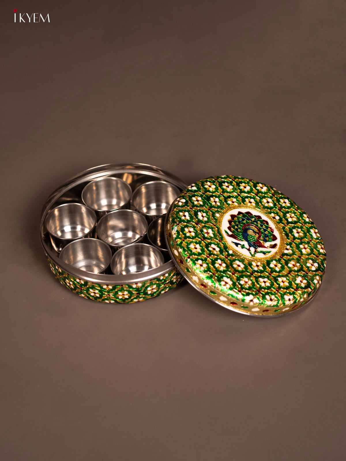 Unique Green Masala Box With Meenakari Design 1