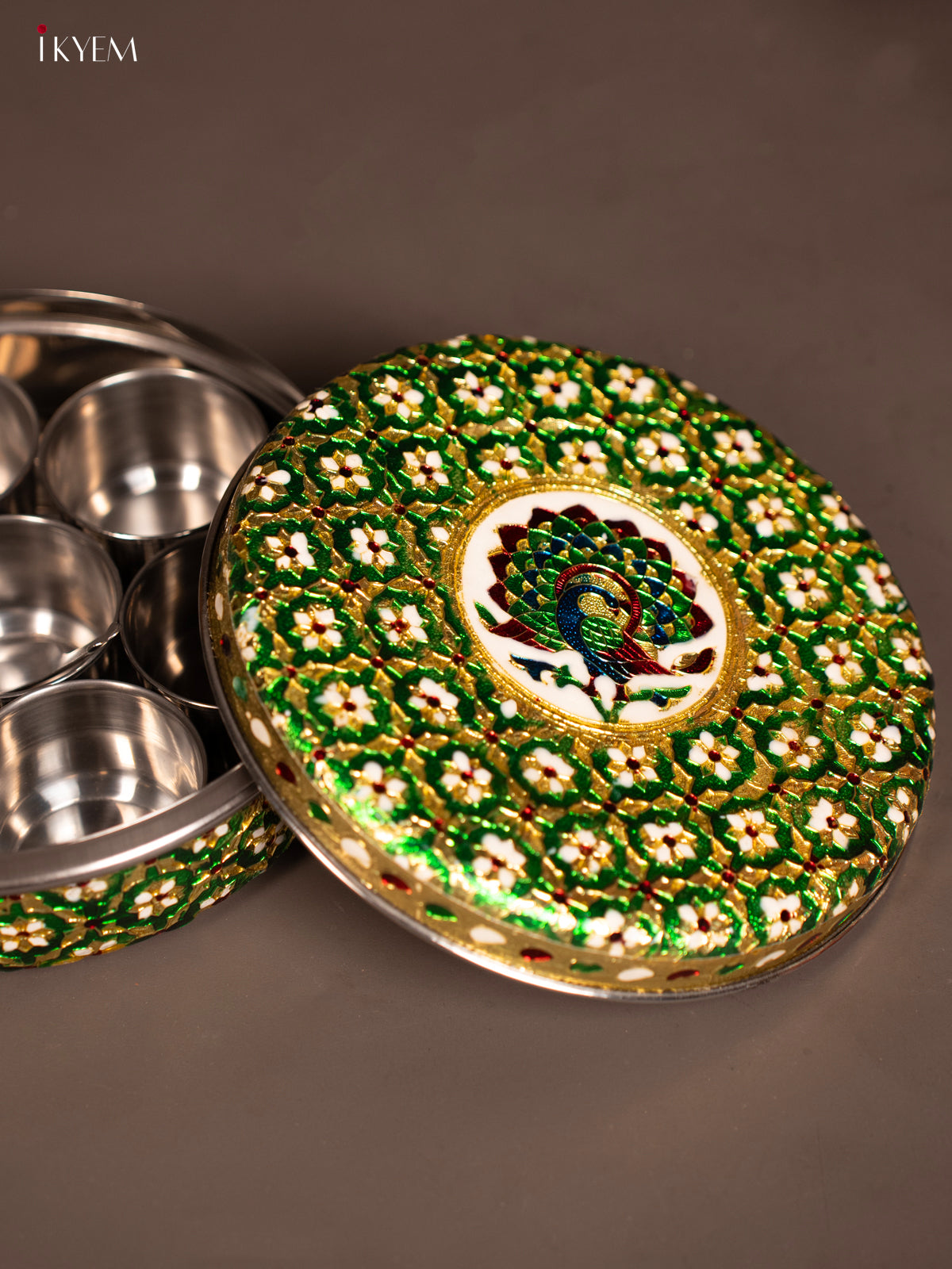 Unique Green Masala Box With Meenakari Design 2