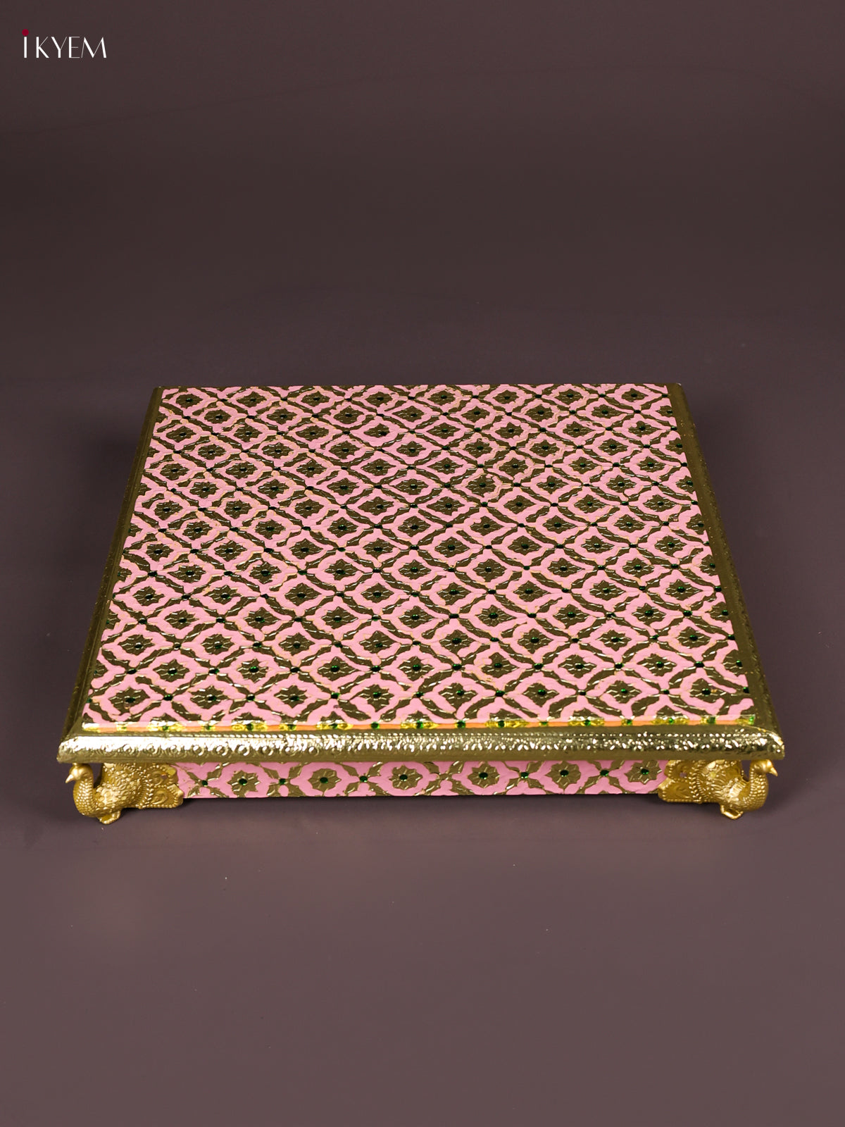 Unique Light Pink Meenakari Printed Manai with Peacock Embossed Legs