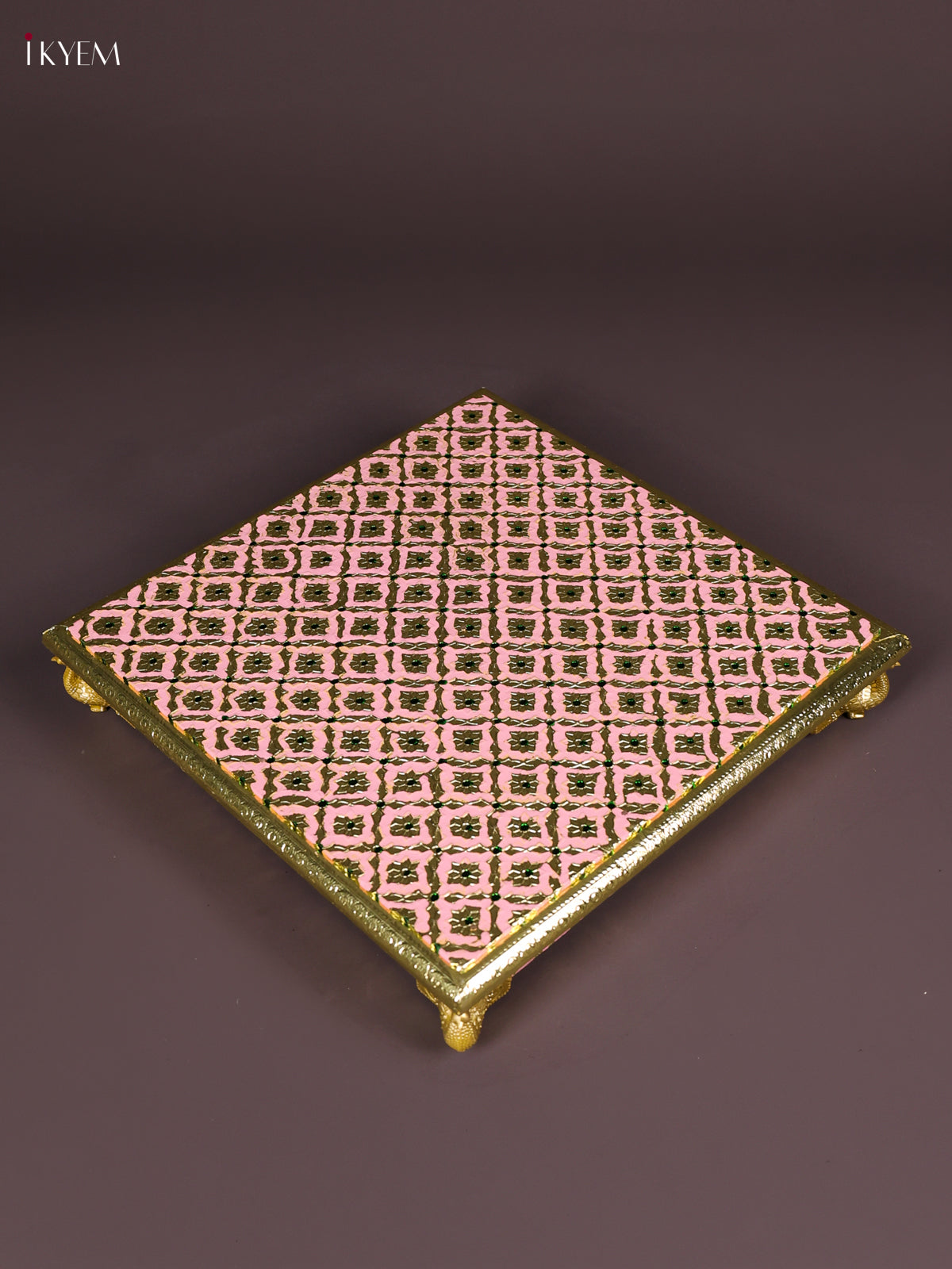Unique Light Pink Meenakari Printed Manai with Peacock Embossed Legs 2