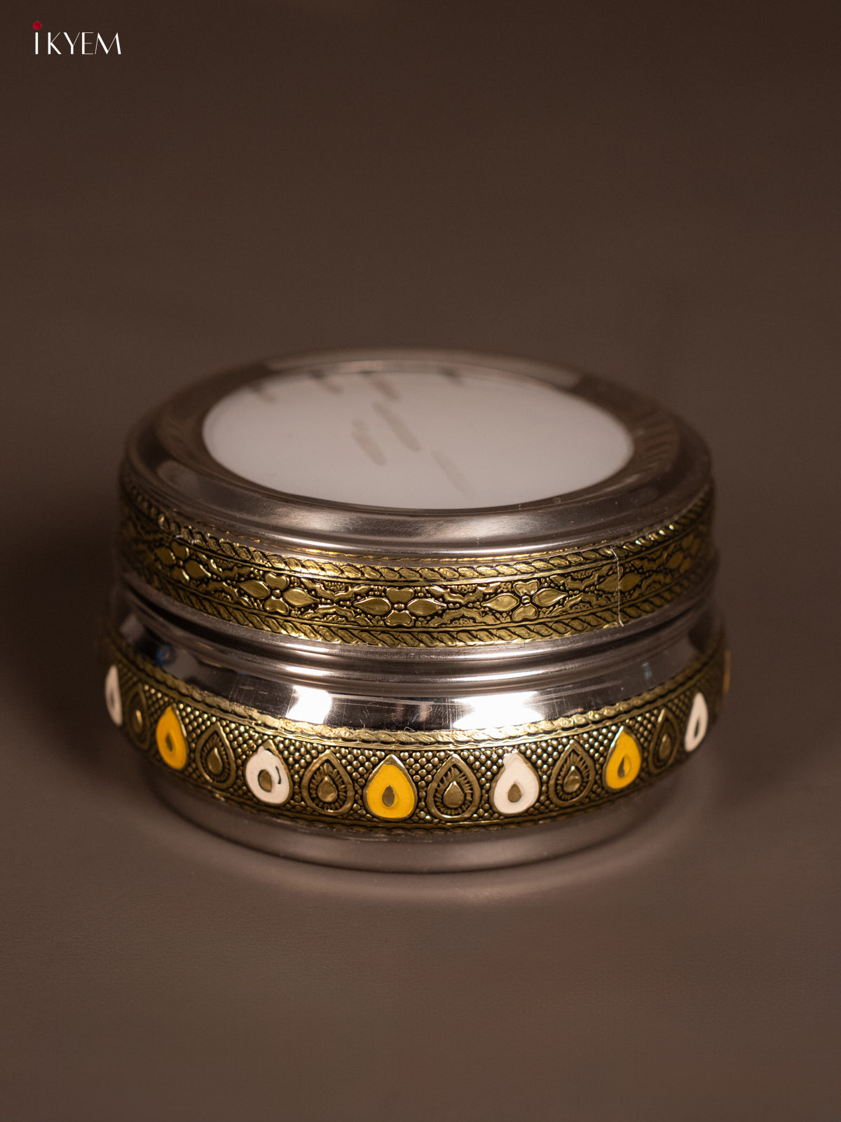 Unique Meenakari Oxidised Dabba with Transparent Fiber Glass Lid 