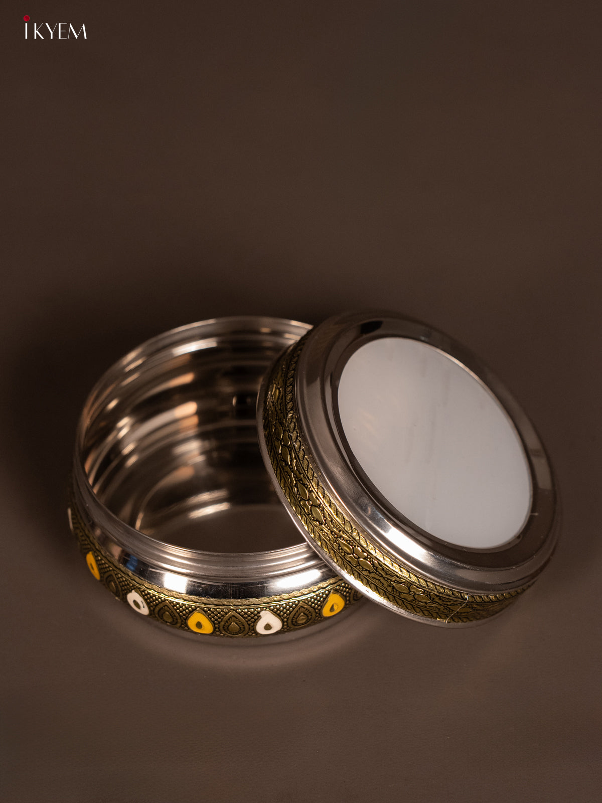 Unique Meenakari Oxidised Dabba with Transparent Fiber Glass Lid 1