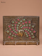 Unique Meenakari Peacock Printed Oxidized Gold Key Hanger