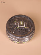Unique Oxidized Steel Storage Box With Elephant Design 