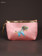 Unique Peach Krishna Flute & Peacock Feather Printed Purse With Zipper