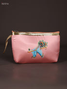 Unique Peach Krishna Flute & Peacock Feather Printed Purse With Zipper 2