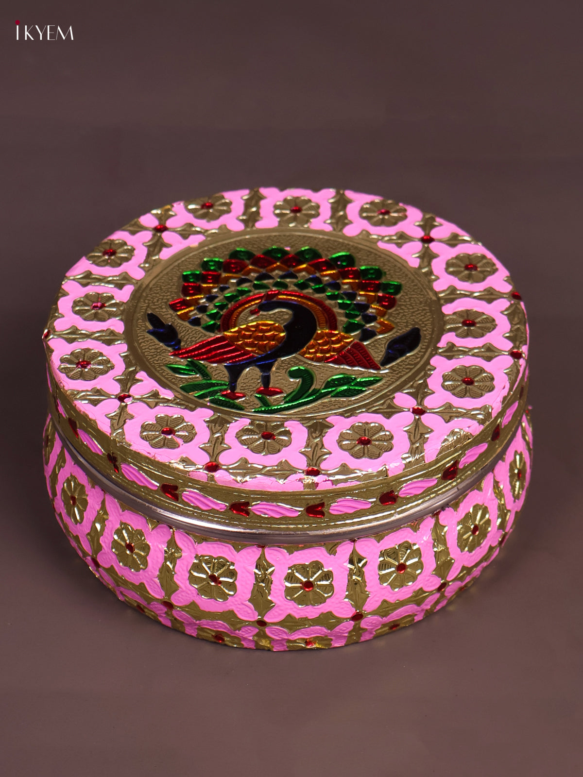 Unique Rose Pink Meenakari Storage Box With Peacock Design