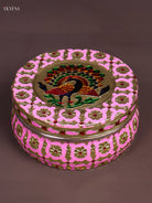 Unique Rose Pink Meenakari Storage Box With Peacock Design