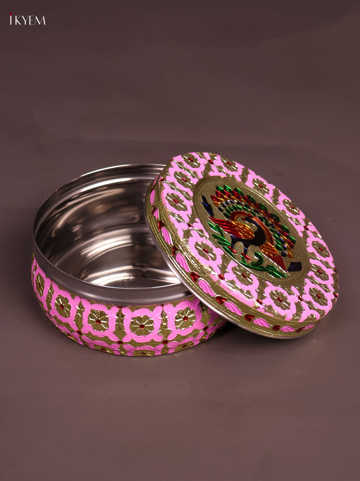 Unique Rose Pink Meenakari Storage Box With Peacock Design 1