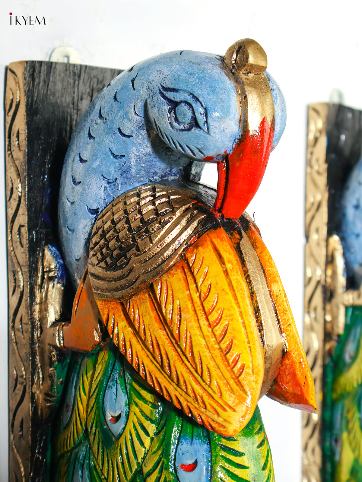 Unique Set of 2 Hand Painted Wooden Peacock Wall Brackets 1