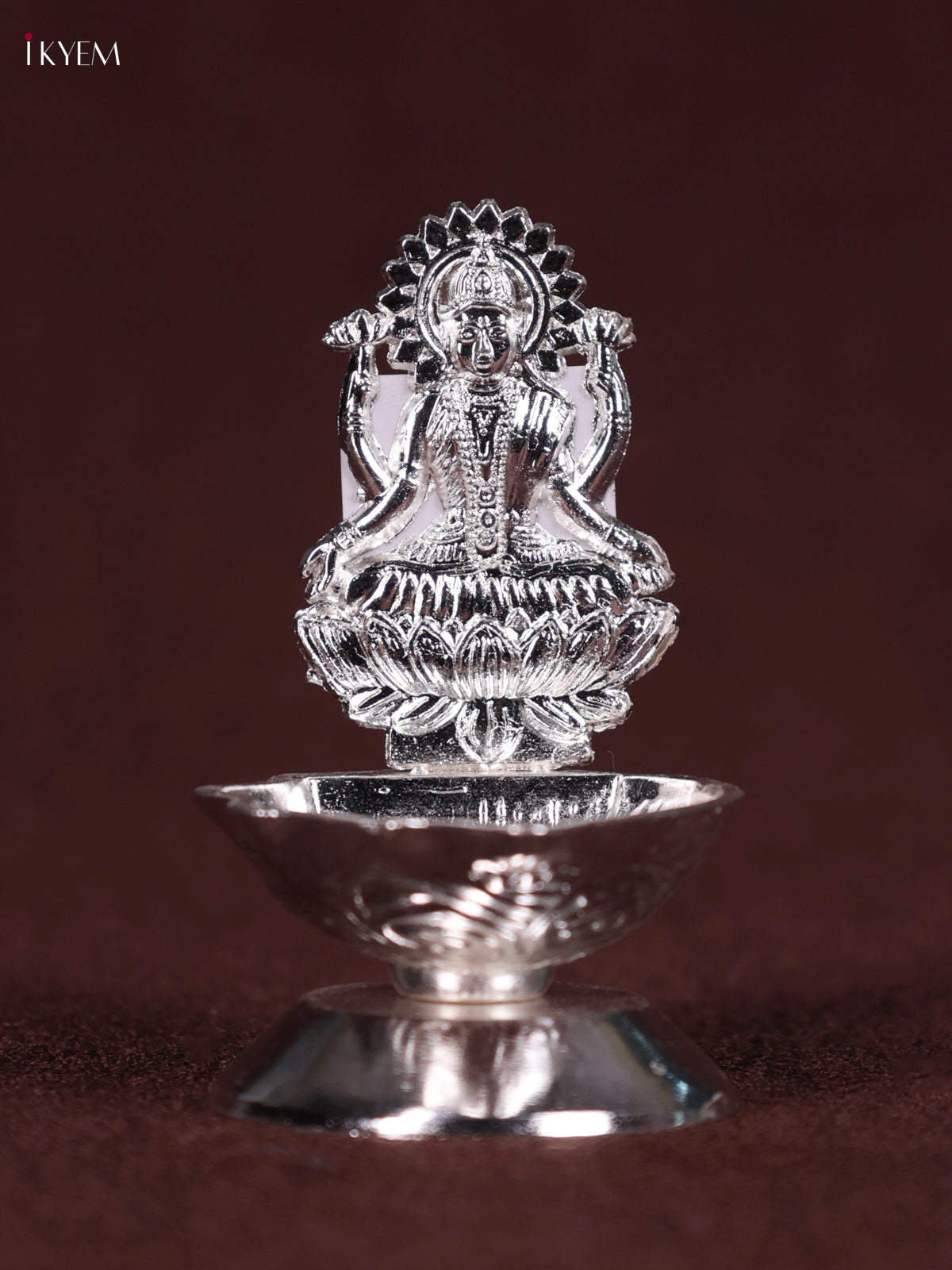 Unique Silver Plated Shank Oil Lamp With Goddess Lakshmi Design