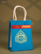 Vibrant Blue Goddess Durga Printed Jute Bags - 8 Inch 