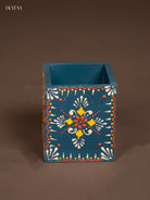 Vibrant Blue Wooden Hand Painted Pen Stand 