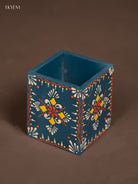 Vibrant Blue Wooden Hand Painted Pen Stand 1