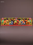 Vibrant Hand Painted Elephant Procession Wooden Wall Panel 