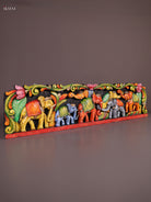 Vibrant Hand Painted Elephant Procession Wooden Wall Panel 1