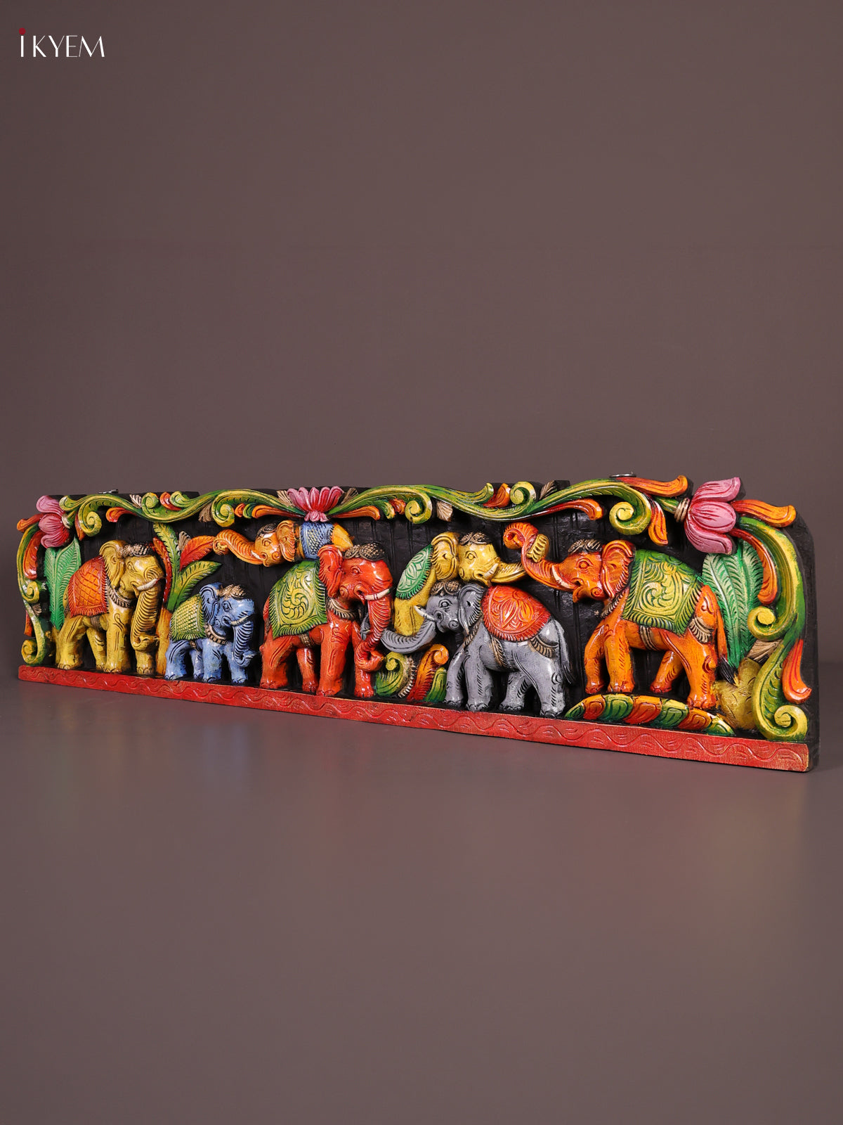 Vibrant Hand Painted Elephant Procession Wooden Wall Panel 2