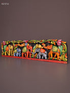 Vibrant Hand Painted Elephant Procession Wooden Wall Panel 2
