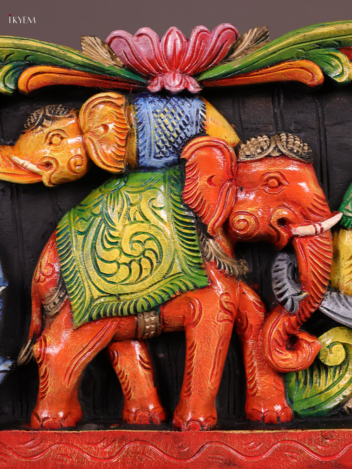 Vibrant Hand Painted Elephant Procession Wooden Wall Panel 3