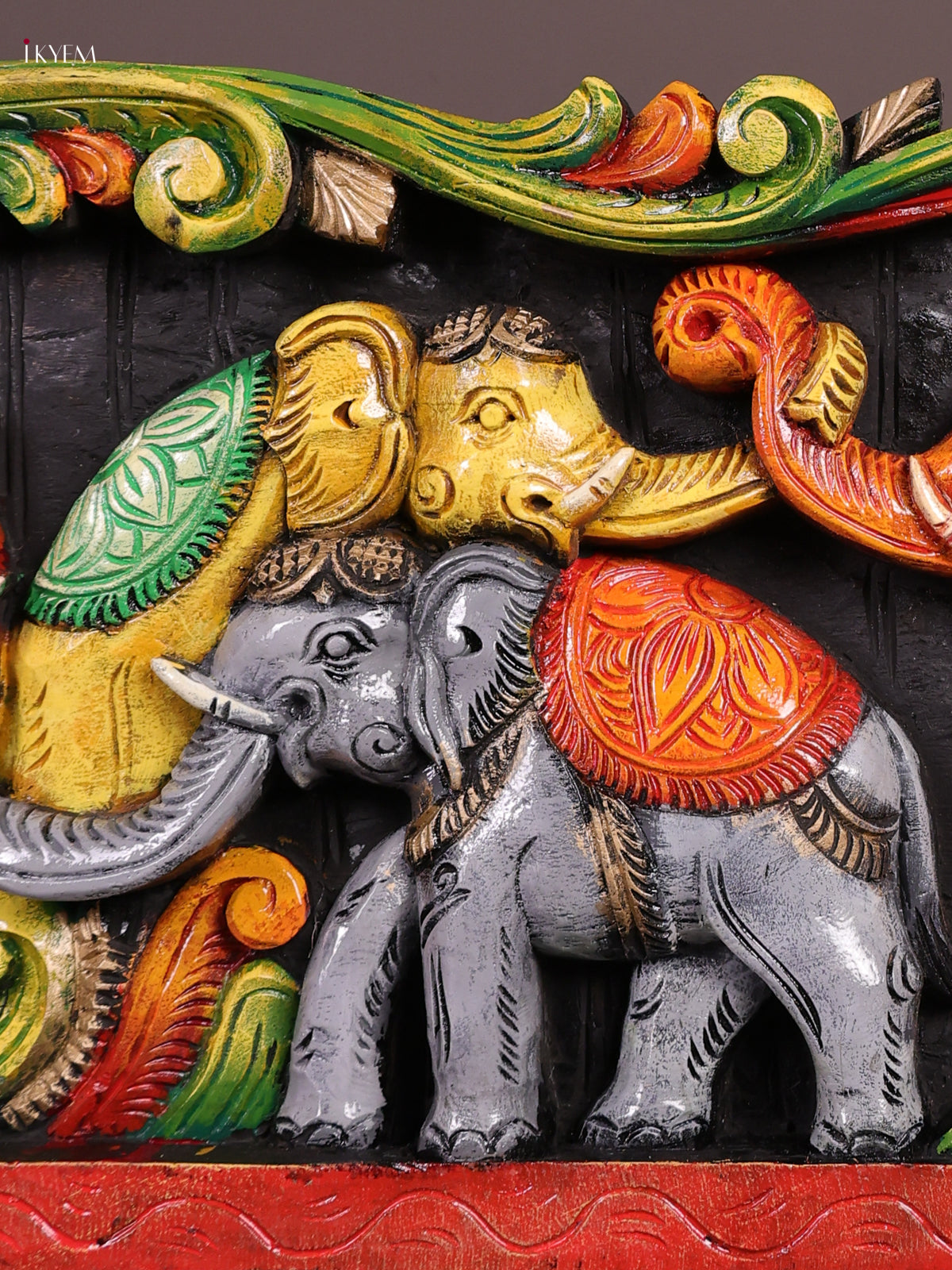 Vibrant Hand Painted Elephant Procession Wooden Wall Panel 4