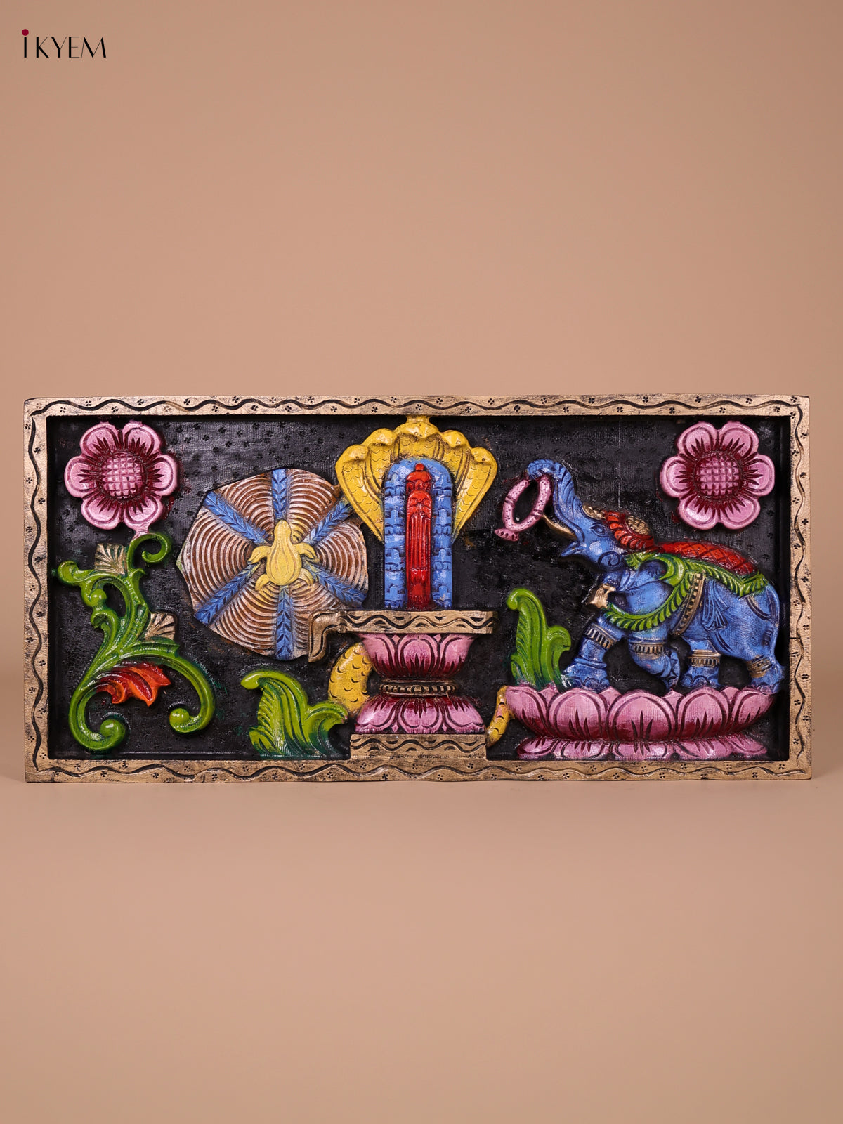 Vibrant Hand Painted Kalahasteeswara Worshiped By An Elephant Wooden Panel