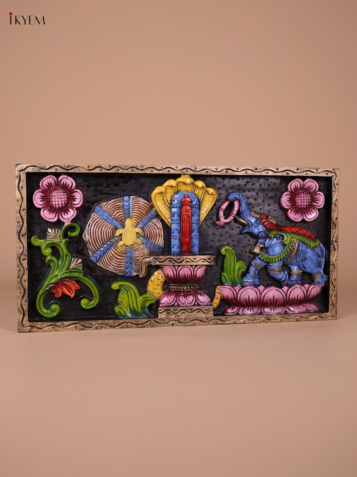 Vibrant Hand Painted Kalahasteeswara Worshiped By An Elephant Wooden Panel 3