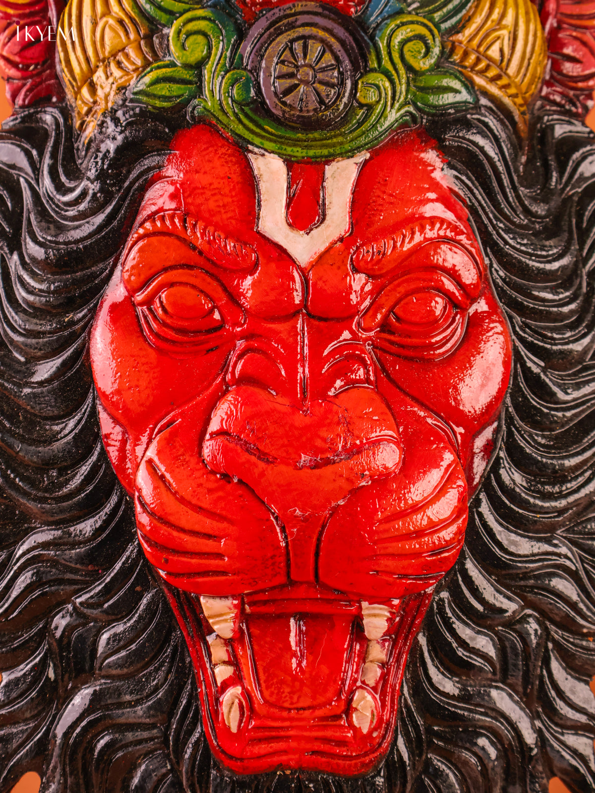 Vibrant Hand Painted Lord Narasimha Wooden Face Mask 3