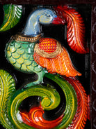 Vibrant Hand Painted Parrot Carved Vertical Wooden Panel Set 1
