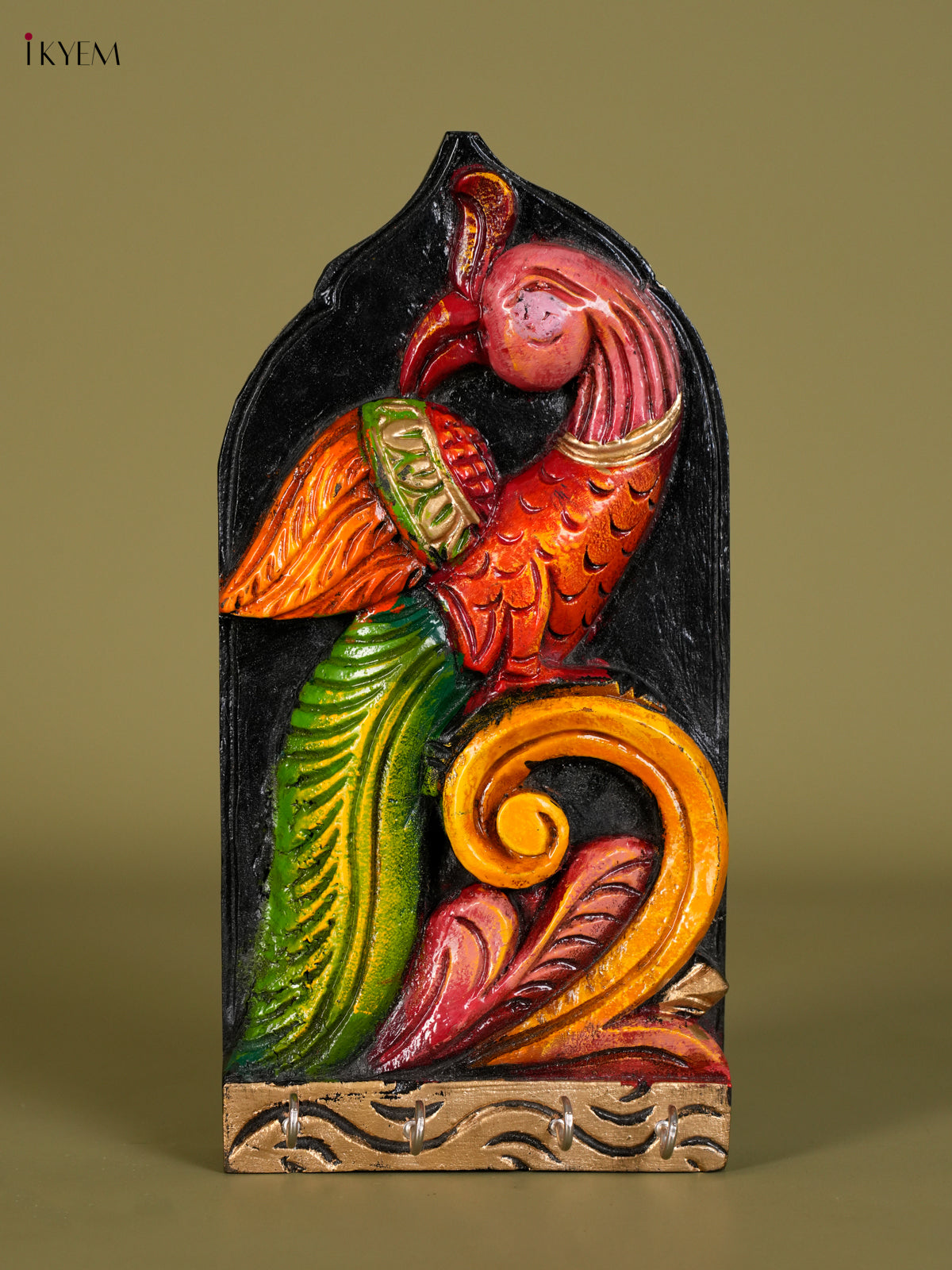 Vibrant Hand Painted Parrot Wooden Keychain Holder