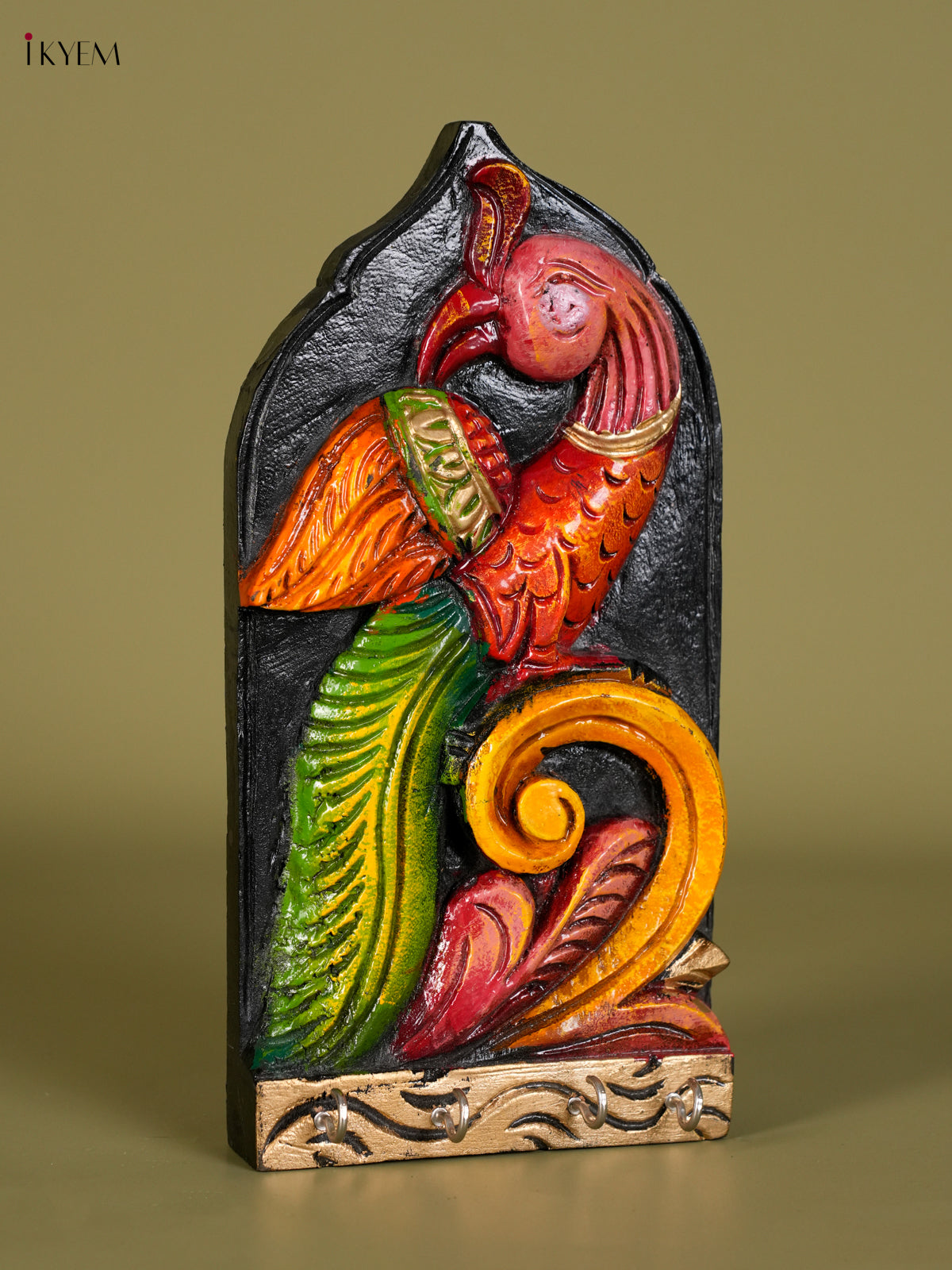 Vibrant Hand Painted Parrot Wooden Keychain Holder 1