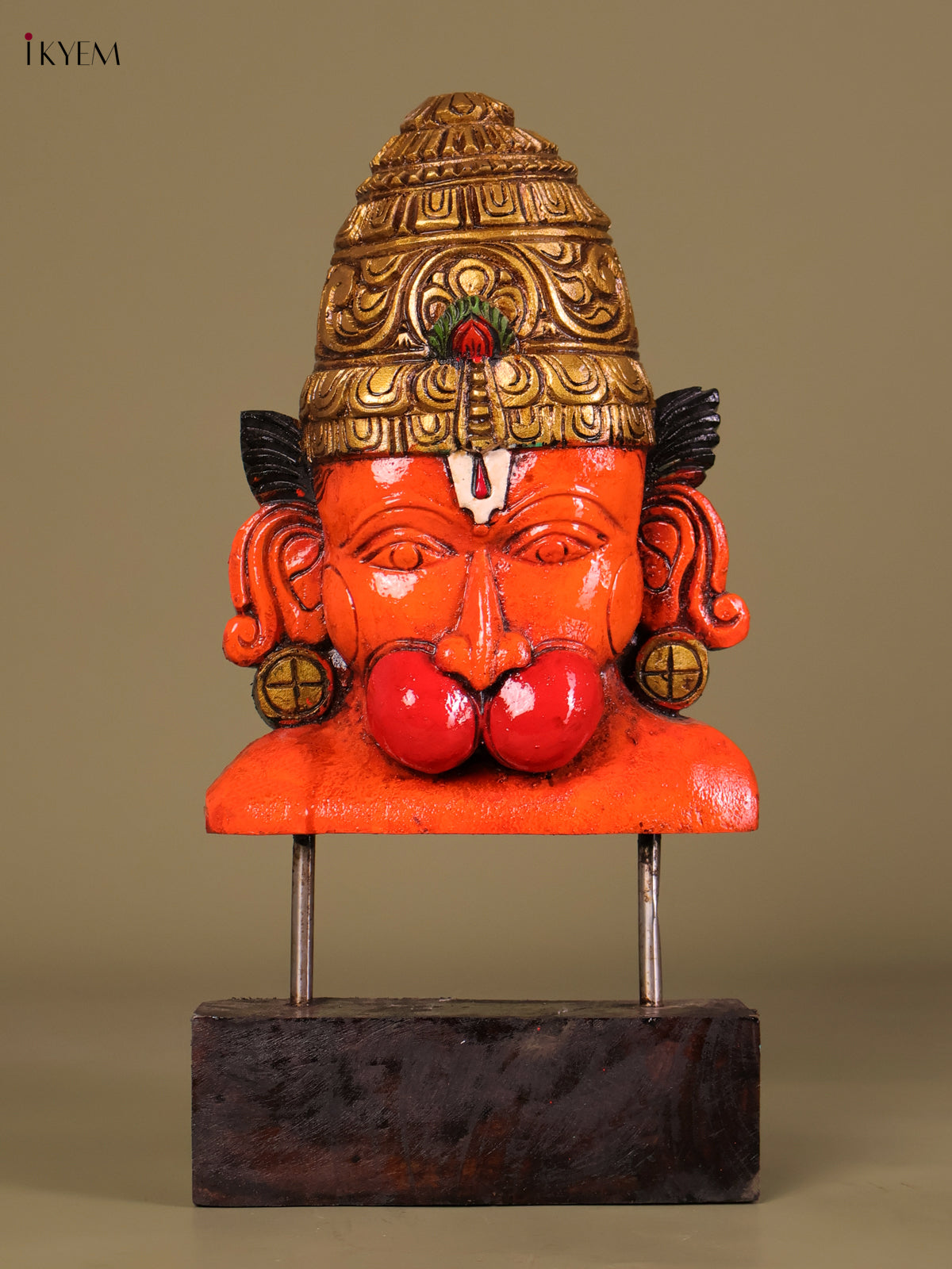Vibrant Handcrafted Lord Hanuman Face Wooden Idol 