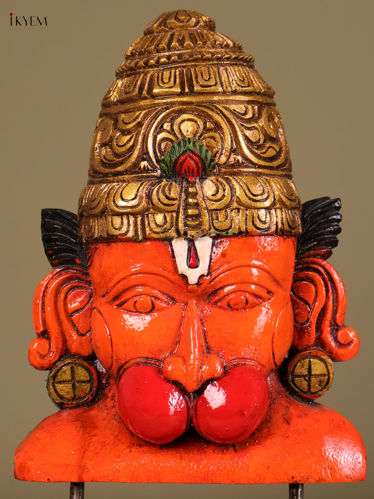 Vibrant Handcrafted Lord Hanuman Face Wooden Idol 1