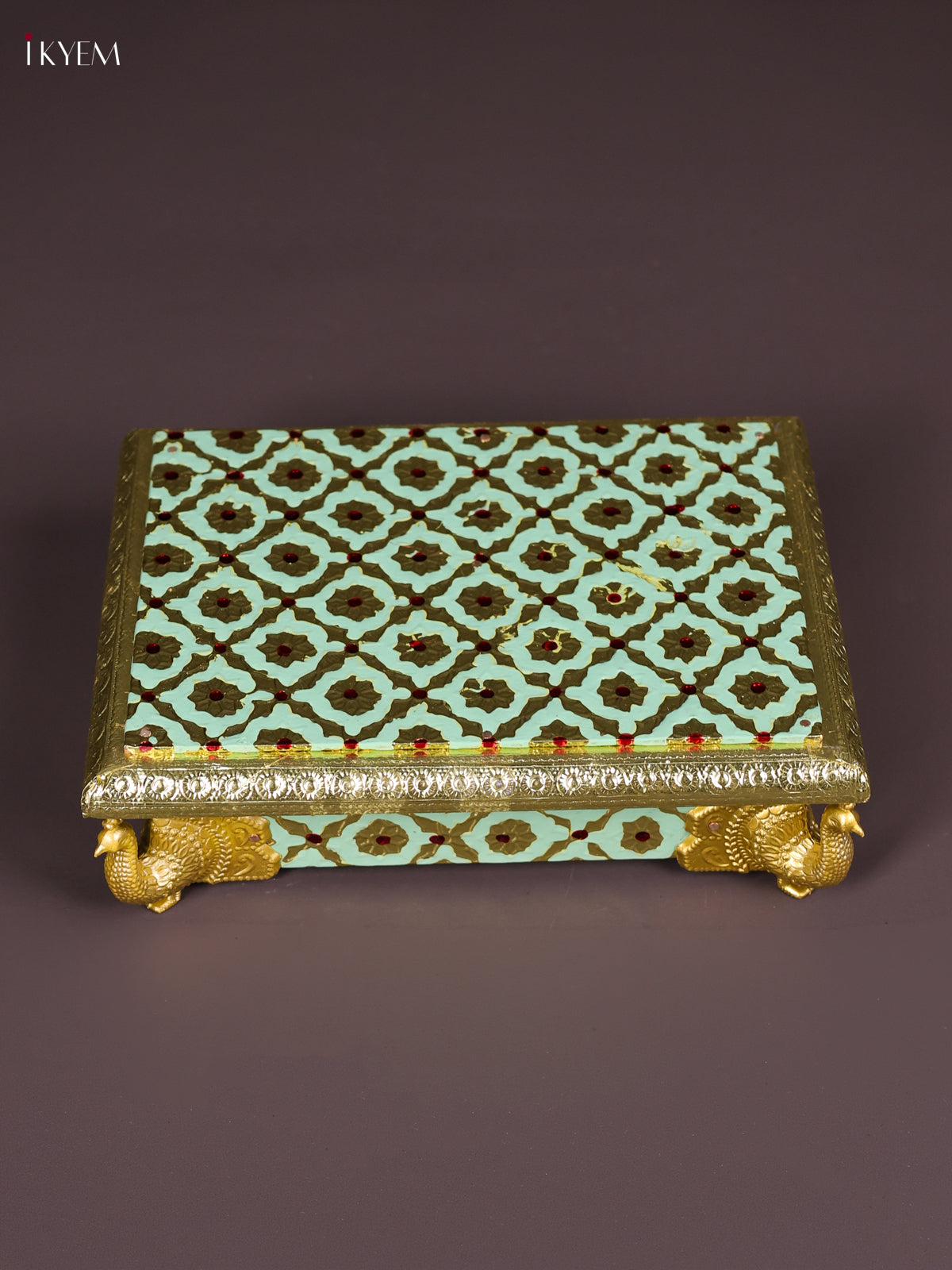 Vibrant Pista Green Meenakari Printed Manai with Peacock Embossed Legs