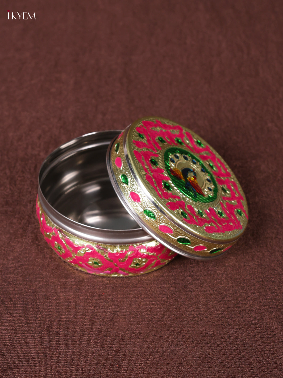 Vibrant Rani Pink Steel Kitchen Storage Box With Meenakari Design 1