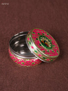 Vibrant Rani Pink Steel Kitchen Storage Box With Meenakari Design 1