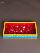 Vibrant Red & Blue Hand-Painted Wooden Rectangular Tray 