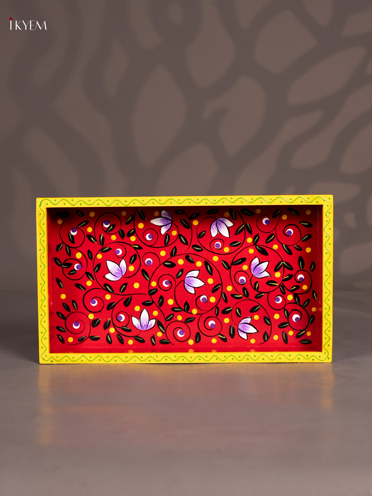 Vibrant Red & Blue Hand-Painted Wooden Rectangular Tray 1