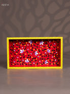 Vibrant Red & Blue Hand-Painted Wooden Rectangular Tray 1